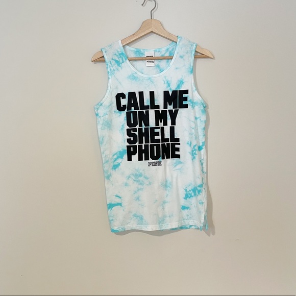 Victoria’s Secret PINK • Blue Tie Dye Call Me On My Shell Phone Tank - Picture 1 of 3
